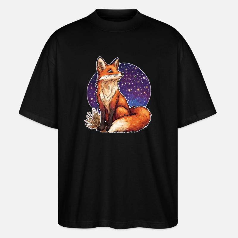 Renard et ciel étoilé - T-shirt bio Blaster 2.0 coupe oversize Stanley/Stella Unisexe - noir