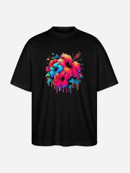Fleurs d’hibiscus - T-shirt bio Blaster 2.0 coupe oversize Stanley/Stella Unisexe - noir