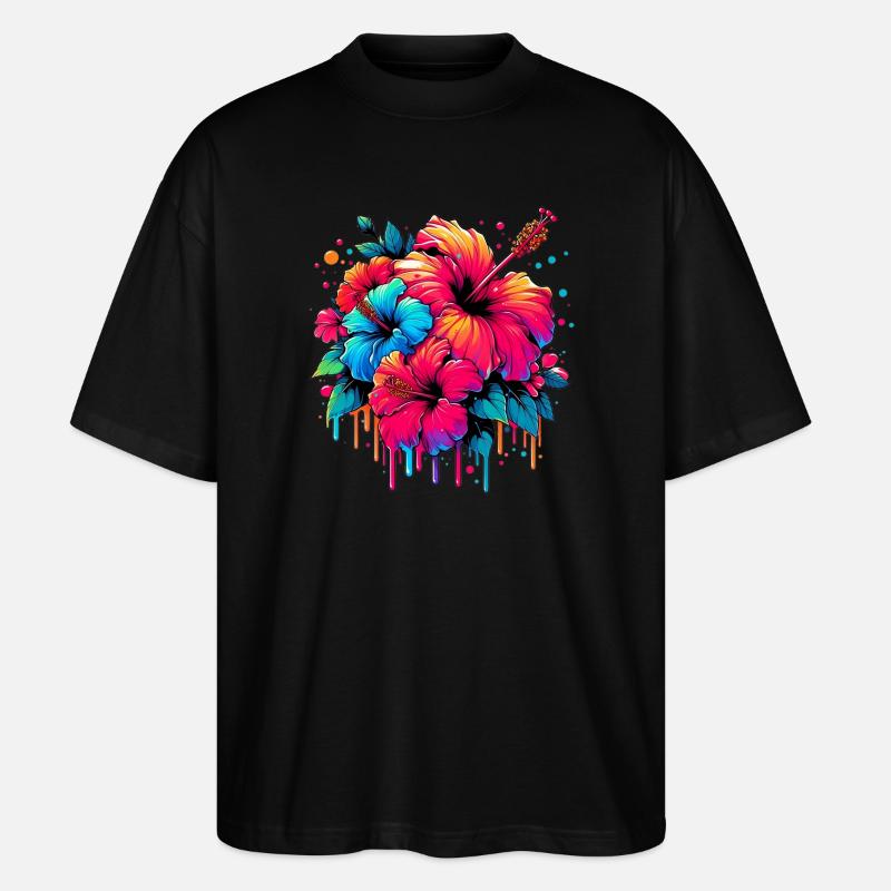 Fleurs d’hibiscus - T-shirt bio Blaster 2.0 coupe oversize Stanley/Stella Unisexe - noir