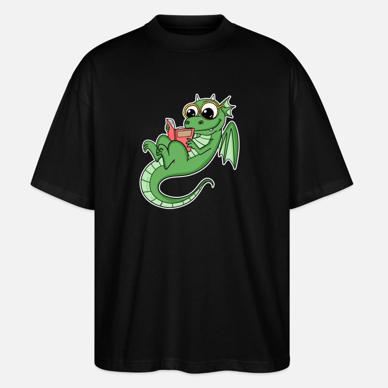 Drache Bücher Buch Lesen - Stanley/Stella Oversized Unisex Bio T-Shirt Blaster 2.0 - Schwarz