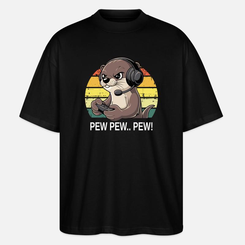 Pew Pew Gamer Otter - Stanley/Stella Oversized Unisex Bio T-Shirt Blaster 2.0 - Schwarz