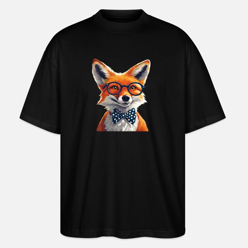 Eleganter Fuchs mit Brille und Fliege - Stanley/Stella Oversized Unisex Bio T-Shirt Blaster 2.0 - Schwarz