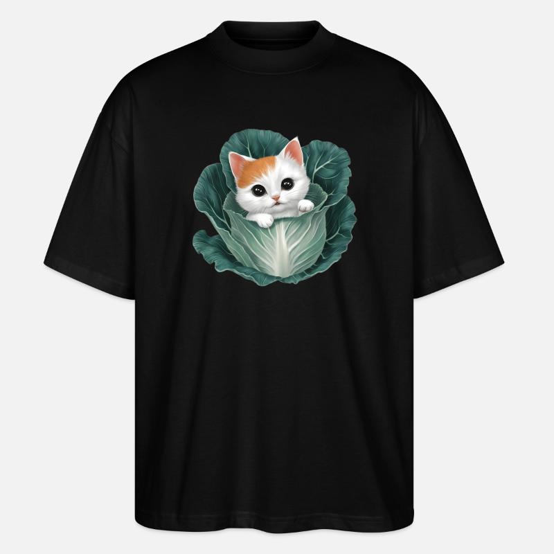 Kätzchen lugt aus Kohlblatt - Stanley/Stella Oversized Unisex Bio T-Shirt Blaster 2.0 - Schwarz