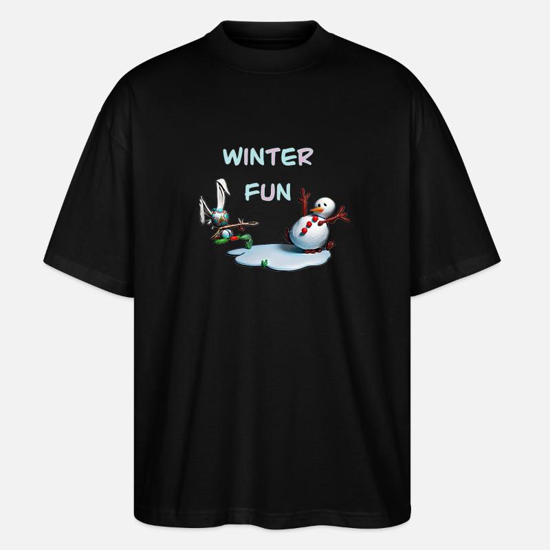 Winterspaß: Hase und Schneemann - Stanley/Stella Oversized Unisex Bio T-Shirt Blaster 2.0 - Schwarz