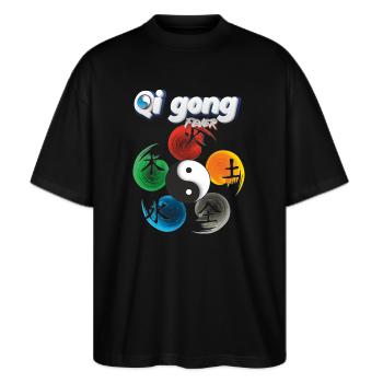 Yin Yang Fünf Elemente Qi Gong Fieber Design - Stanley/Stella Oversized Unisex Bio T-Shirt Blaster 2.0 - Schwarz - Vorne - Alina (178cm) & Michal (187cm)