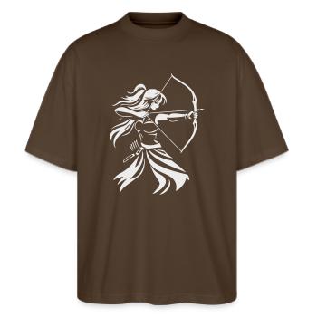 Silhouette d’archer avec arc - T-shirt bio Blaster 2.0 coupe oversize Stanley/Stella Unisexe - marron foncé - Devant - Alina (178cm) & Michal (187cm)