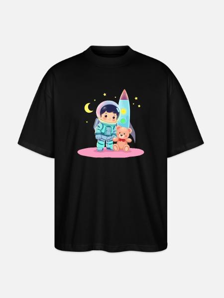 Astronaut with teddy bear - Stanley/Stella Oversized Unisex Organic T-shirt Blaster 2.0 - black