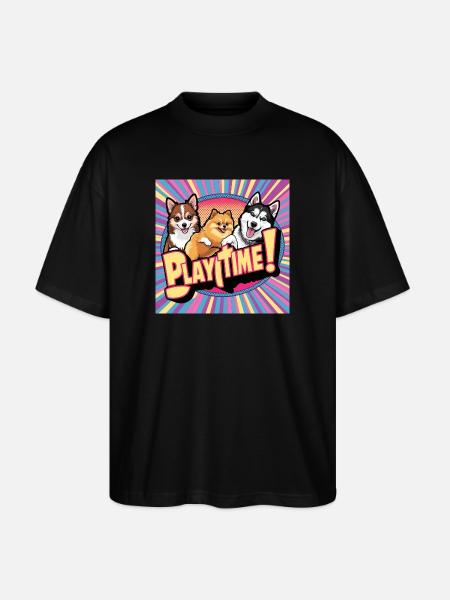 Comic Dogs - Playtime - Stanley/Stella Oversized Unisex Organic T-shirt Blaster 2.0 - black