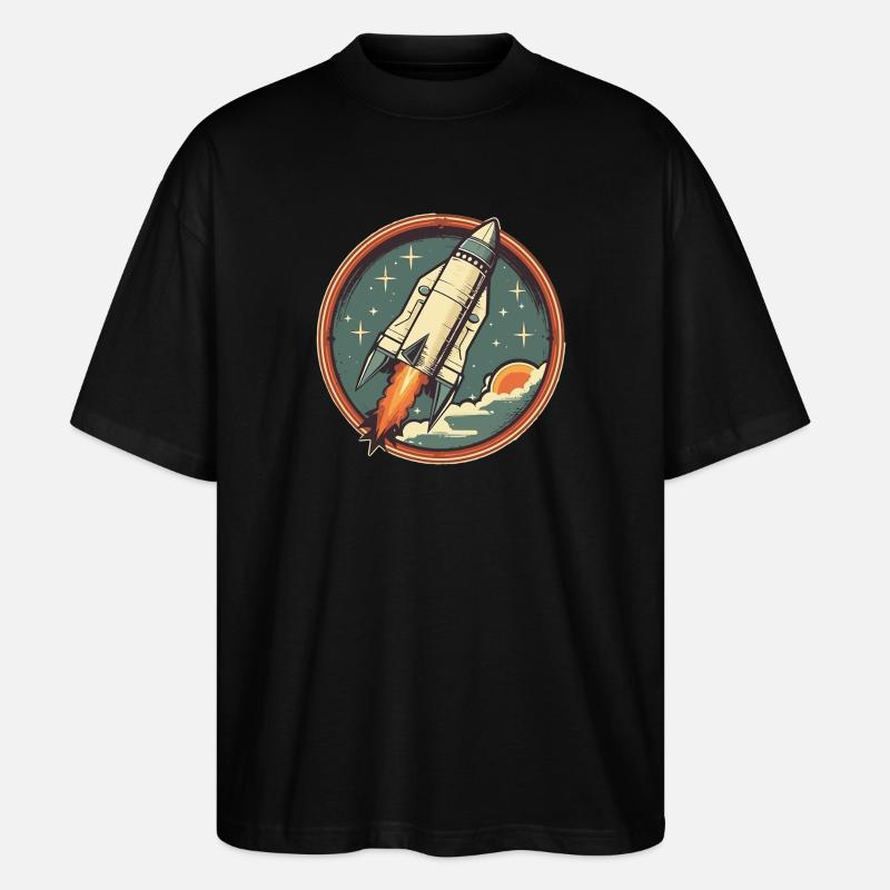 Retro Rocket - Space Rocket - Stanley/Stella Oversized Unisex Organic T-shirt Blaster 2.0 - black