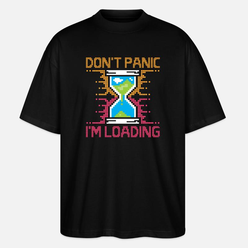 Don't Panic – Pixel Loading Sanduhr - Stanley/Stella Oversized Unisex Bio T-Shirt Blaster 2.0 - Schwarz