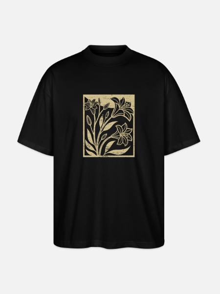 Lilies - Woodcut - Spring - Summer - Saying - Stanley/Stella Oversized Unisex Organic T-shirt Blaster 2.0 - black