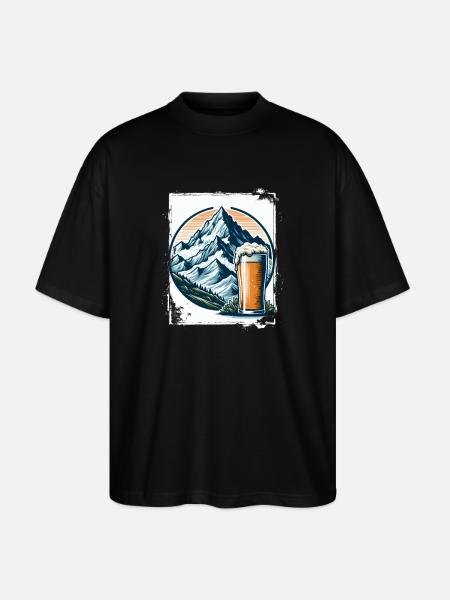 Mountain and Beer Nature Motif - Stanley/Stella Oversized Unisex Organic T-shirt Blaster 2.0 - black