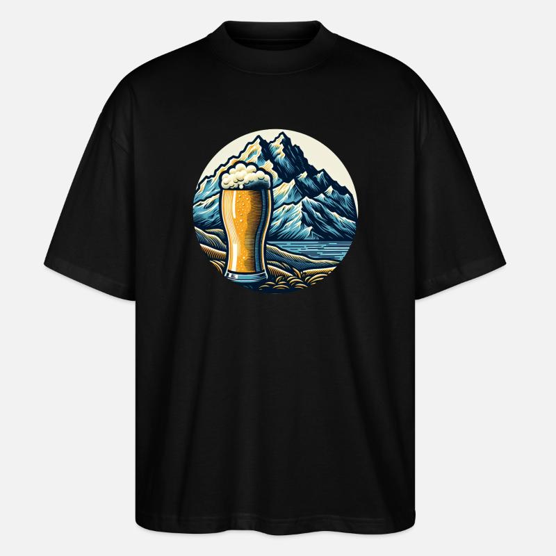 Gebirgs-Bierlandschaft Illustration - Stanley/Stella Oversized Unisex Bio T-Shirt Blaster 2.0 - Schwarz