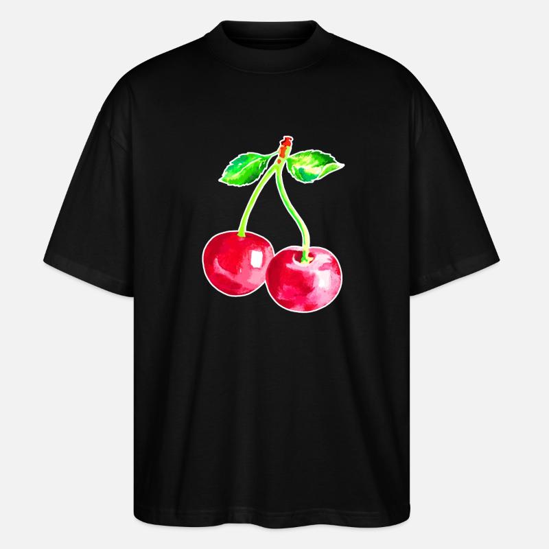 Kirsche, Rote Kirschen - Stanley/Stella Oversized Unisex Bio T-Shirt Blaster 2.0 - Schwarz