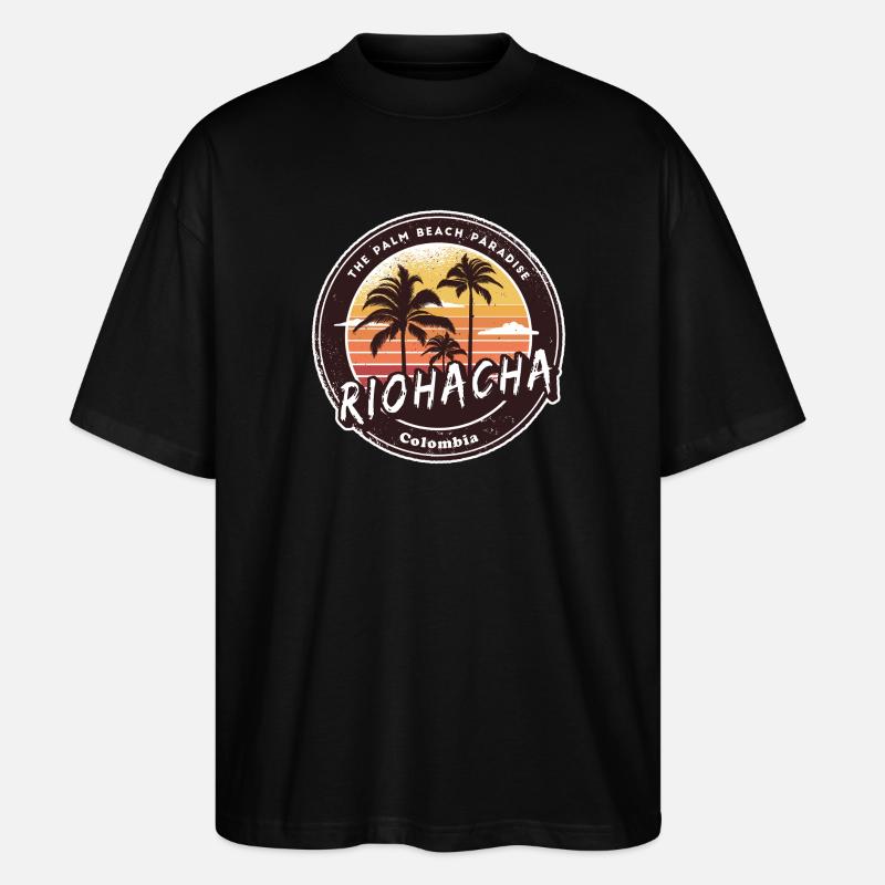 Riohacha Palm Trees Beach Design - Stanley/Stella Oversized Unisex Organic T-shirt Blaster 2.0 - black