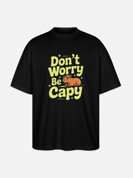 Capibara Maak je geen zorgen Wees Capy Capibara knaagdier - Stanley/Stella Uniseks oversized bio T-shirt Blaster 2.0 - zwart