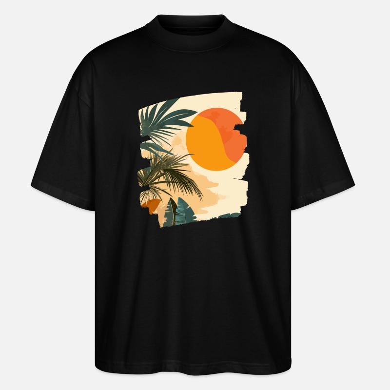 Coucher de soleil sur les palmiers d’été - T-shirt bio Blaster 2.0 coupe oversize Stanley/Stella Unisexe - noir