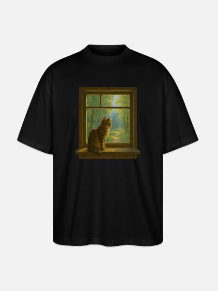 Cat at the window - Stanley/Stella Oversized Unisex Organic T-shirt Blaster 2.0 - black