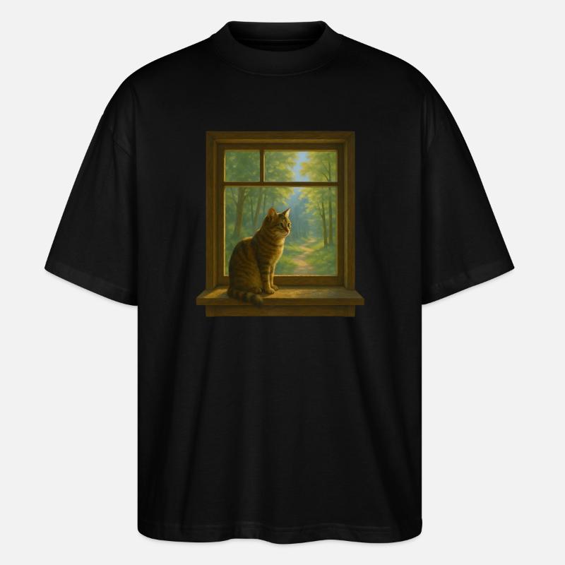 Katze am Fenster - Stanley/Stella Oversized Unisex Bio T-Shirt Blaster 2.0 - Schwarz