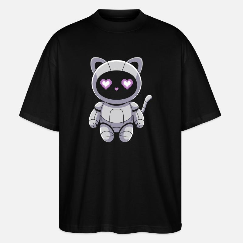 Cuddly cat robot with heart eyes - Stanley/Stella Oversized Unisex Organic T-shirt Blaster 2.0 - black