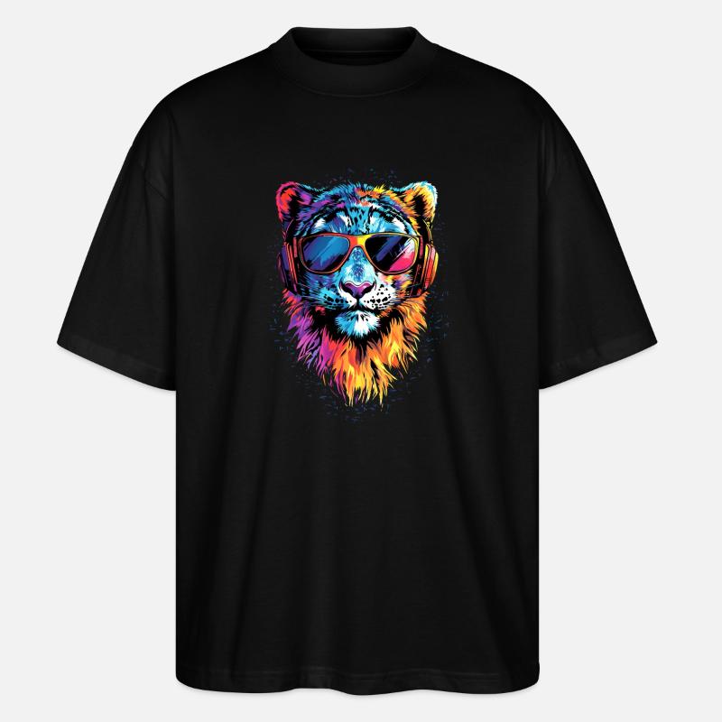 Schneeleopard Panther Raubkatze Großkatze Leopard - Stanley/Stella Oversized Unisex Bio T-Shirt Blaster 2.0 - Schwarz