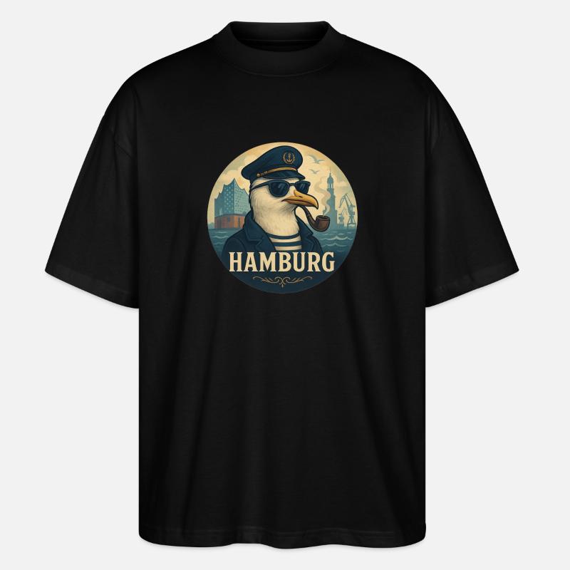Captain Möwe – Hamburg Style - Stanley/Stella Oversized Unisex Bio T-Shirt Blaster 2.0 - Schwarz
