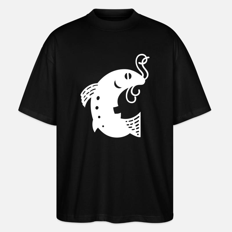 Poisson sur l’hameçon blanc Vectographie - T-shirt bio Blaster 2.0 coupe oversize Stanley/Stella Unisexe - noir