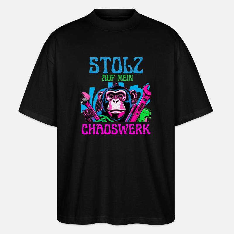 Fière de mon chaos – DIY Monkey - T-shirt bio Blaster 2.0 coupe oversize Stanley/Stella Unisexe - noir