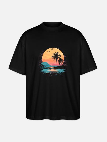 Palm Tree Sunset Summer Sun - Stanley/Stella Oversized Unisex Organic T-shirt Blaster 2.0 - black