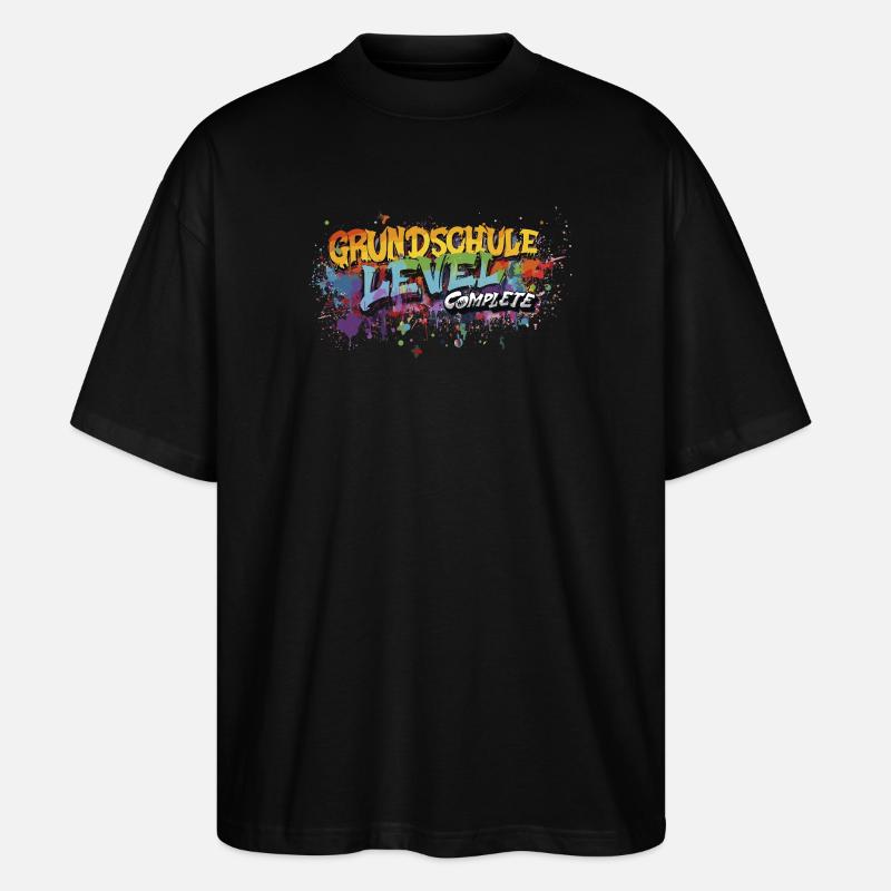 Grundschule Level Complete Graffiti Abschlussshirt - Stanley/Stella Oversized Unisex Bio T-Shirt Blaster 2.0 - Schwarz