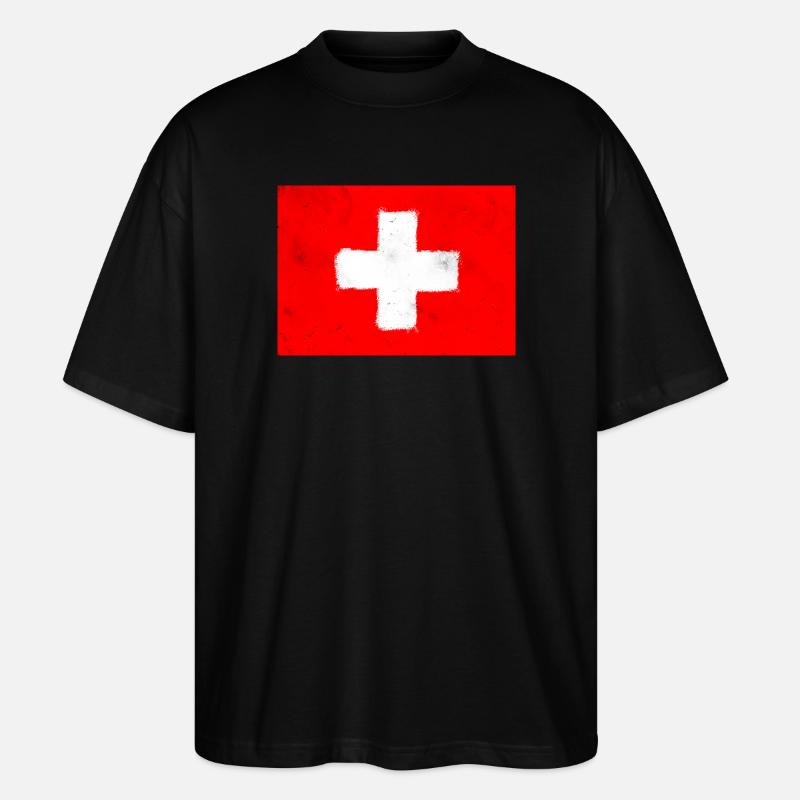 Flagge der Schweiz - Stanley/Stella Oversized Unisex Bio T-Shirt Blaster 2.0 - Schwarz