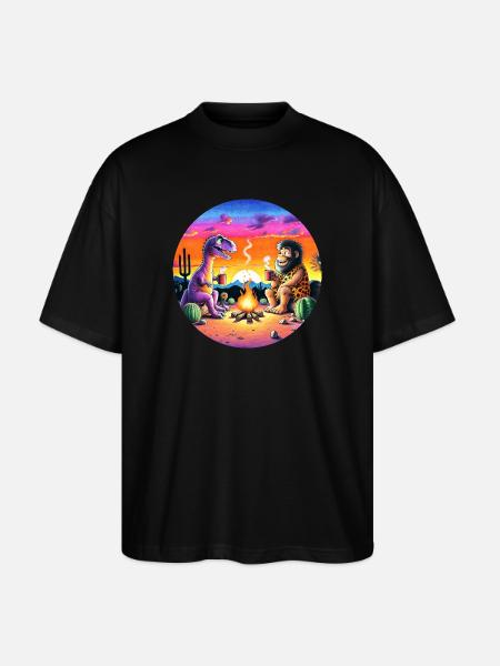 Prehistoric Campfire Encounter Illustration - Stanley/Stella Oversized Unisex Organic T-shirt Blaster 2.0 - black