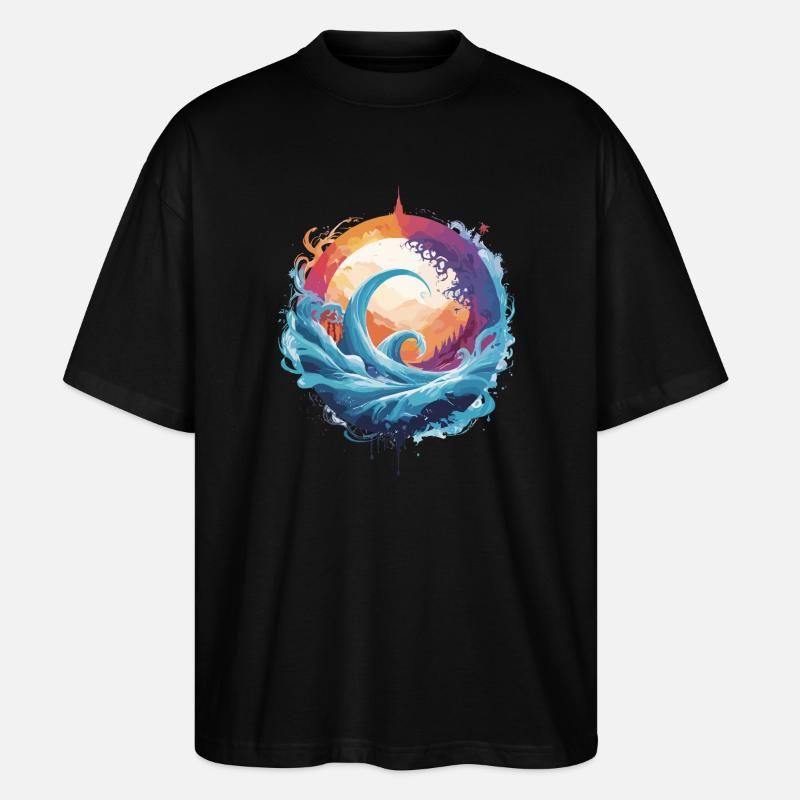Dynamic wave and moon circle - Stanley/Stella Oversized Unisex Organic T-shirt Blaster 2.0 - black