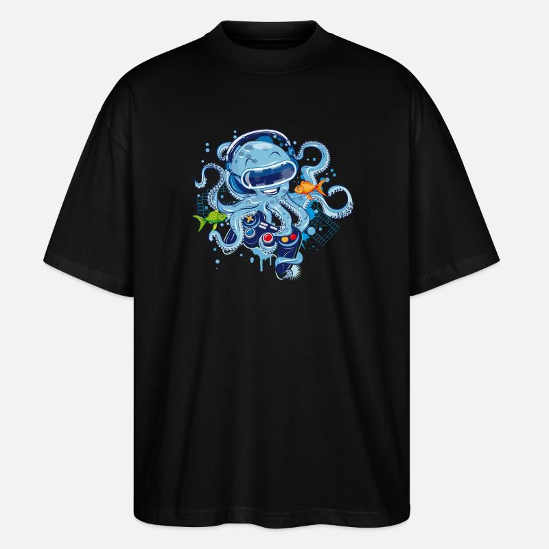 Gaming Octopus with Controller - Stanley/Stella Oversized Unisex Organic T-shirt Blaster 2.0 - black