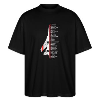 Phonetic alphabet - Stanley/Stella Oversized Unisex Bio T-Shirt Blaster 2.0 - Schwarz - Vorne - Alina (178cm) & Michal (187cm)