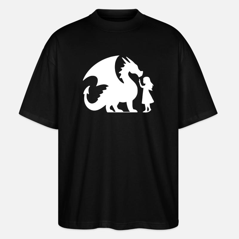 Mythischer Drache und Mädchen Silhouette Design - Stanley/Stella Oversized Unisex Bio T-Shirt Blaster 2.0 - Schwarz