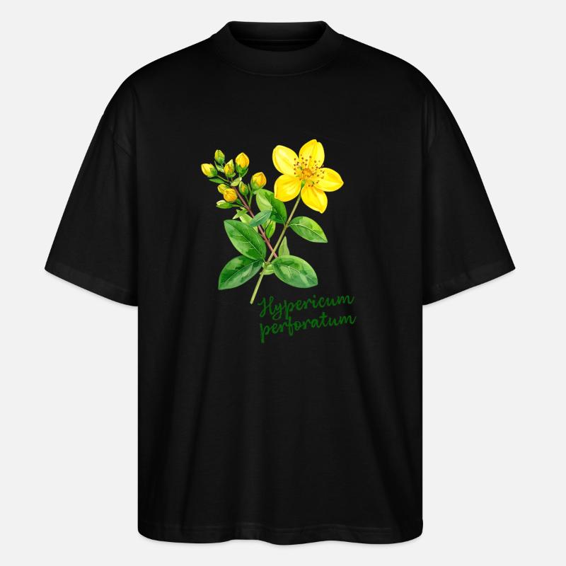 Hypericum perforatum - botanische Illustration - Stanley/Stella Oversized Unisex Bio T-Shirt Blaster 2.0 - Schwarz