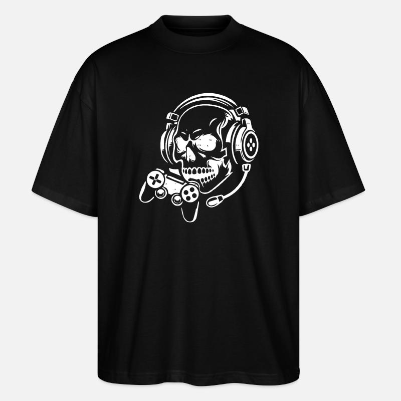 Totenkopf mit Gaming-Headset-Design - Stanley/Stella Oversized Unisex Bio T-Shirt Blaster 2.0 - Schwarz