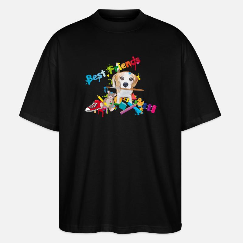 Bunter Freundschaftsgruß mit Beagle & Spielzeug - Stanley/Stella Oversized Unisex Bio T-Shirt Blaster 2.0 - Schwarz