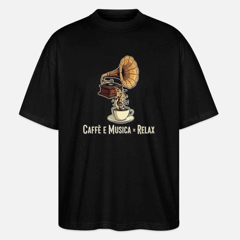 Caffè e Musica = Relax - Stanley/Stella Oversized Unisex Bio T-Shirt Blaster 2.0 - Schwarz