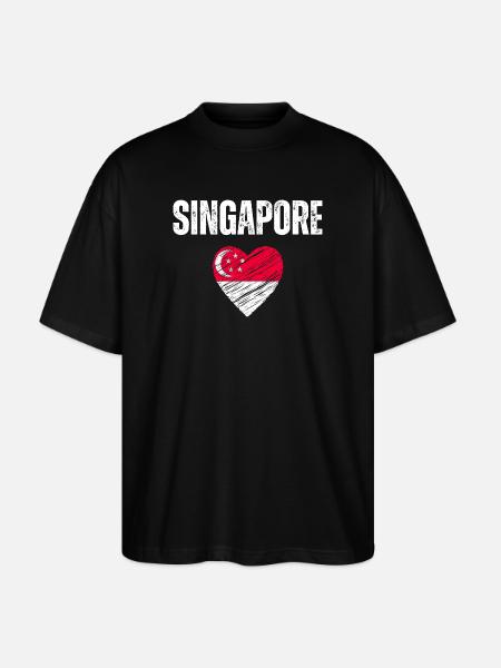 J’aime Singapour, le drapeau de Singapour - T-shirt bio Blaster 2.0 coupe oversize Stanley/Stella Unisexe - noir