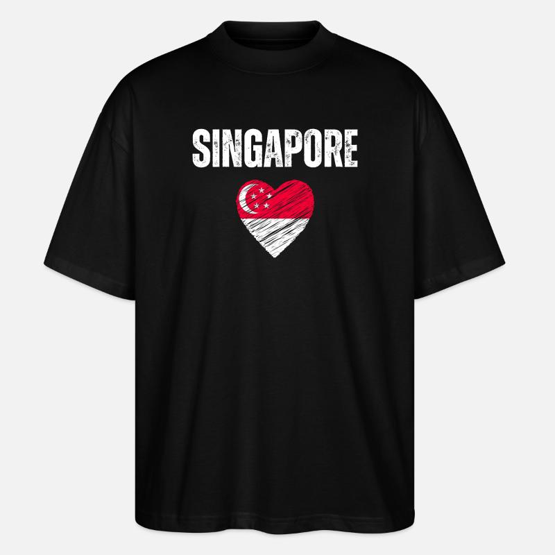 J’aime Singapour, le drapeau de Singapour - T-shirt bio Blaster 2.0 coupe oversize Stanley/Stella Unisexe - noir