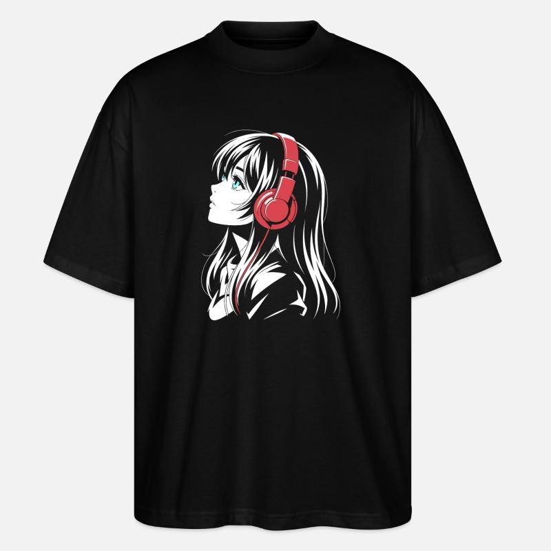 Fille d’anime avec conception de casque - T-shirt bio Blaster 2.0 coupe oversize Stanley/Stella Unisexe - noir