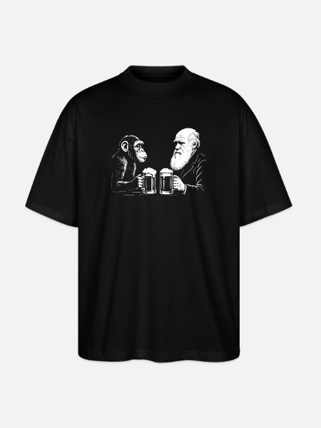 Charles Darwin trinkt Bier mit Affe - Stanley/Stella Oversized Unisex Bio T-Shirt Blaster 2.0 - Schwarz