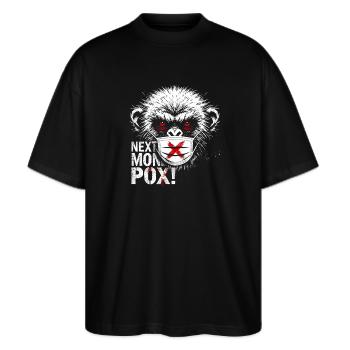 Protest Affe Gesichtsmaske Kunstwerk - Stanley/Stella Oversized Unisex Bio T-Shirt Blaster 2.0 - Schwarz - Vorne - Alina (178cm) & Michal (187cm)