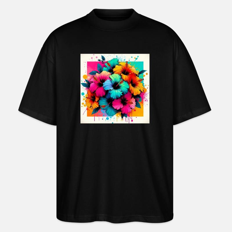 Fleurs d’hibiscus - T-shirt bio Blaster 2.0 coupe oversize Stanley/Stella Unisexe - noir