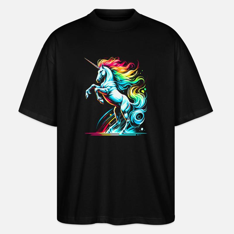 Lebendige Neon-Einhorn-Toleranz-Illustration - Stanley/Stella Oversized Unisex Bio T-Shirt Blaster 2.0 - Schwarz