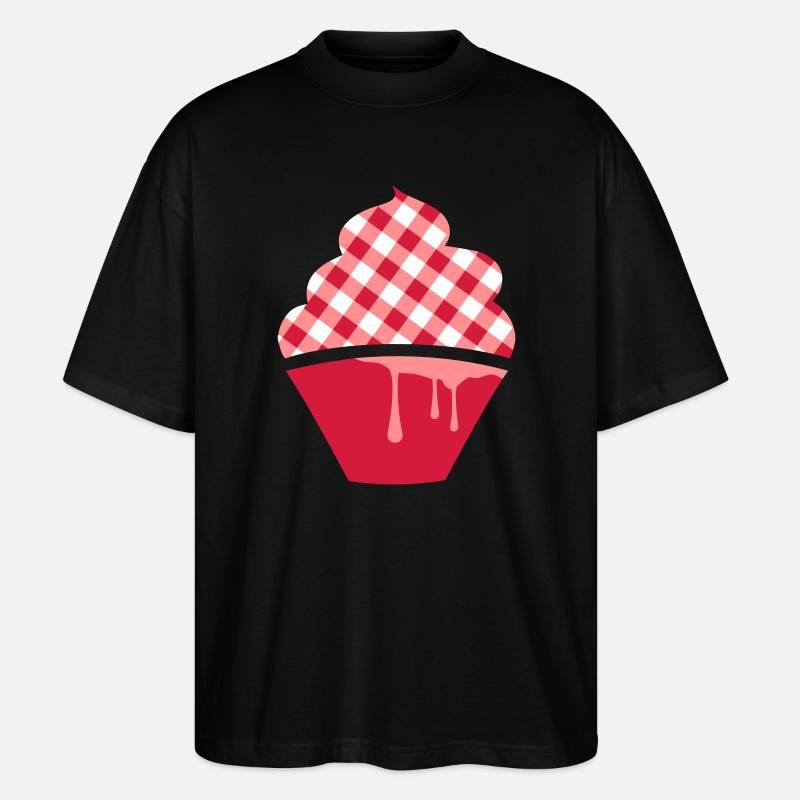 Stilisierter Cupcake mit Karo-Topping - Stanley/Stella Oversized Unisex Bio T-Shirt Blaster 2.0 - Schwarz