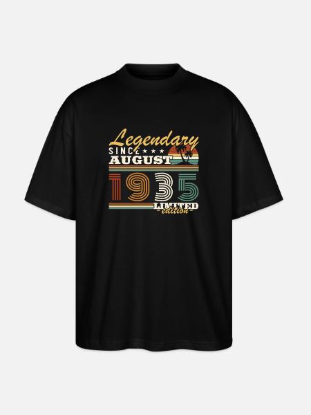 August 1935 Birthday Gift - Stanley/Stella Oversized Unisex Organic T-shirt Blaster 2.0 - black