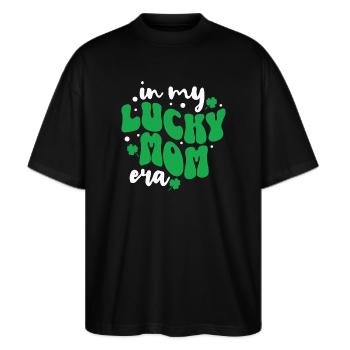 À l’époque de ma maman chanceuse – Citation de maman pour la Saint-Patrick - T-shirt bio Blaster 2.0 coupe oversize Stanley/Stella Unisexe - noir - Devant - Alina (178cm) & Michal (187cm)